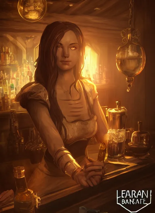 Image similar to barkeep tavern lady ultra detailed fantasy, elden ring, realistic, dnd character portrait, full body, dnd, rpg, lotr game design fanart by concept art, behance hd, artstation, deviantart, global illumination radiating a glowing aura global illumination ray tracing hdr render in unreal engine 5