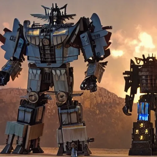 Prompt: a steampunk transformer, a still of transformers movie