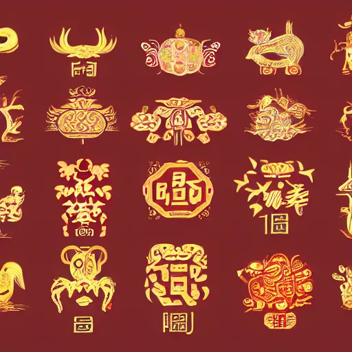 Prompt: traditional chinese, illustrator element fancy shining color, sharp focus, super resolution, the chinese zodiac, high quality