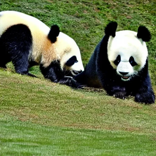 Image similar to a panda mowing his lawn