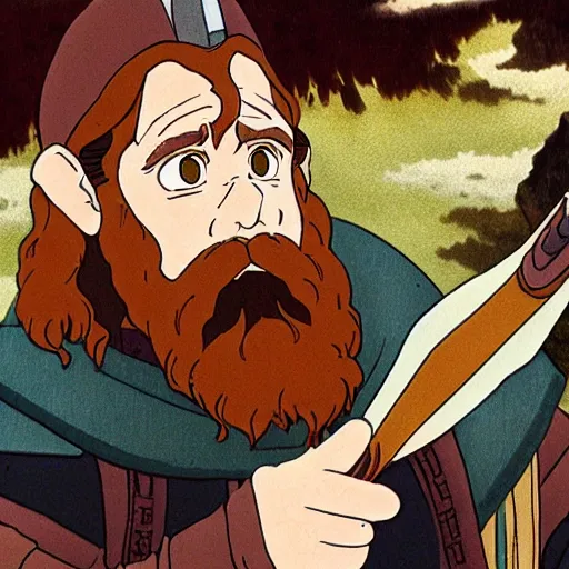 Image similar to gimli from the anime lord of the rings (1986), studio ghibli, very detailed, realistic