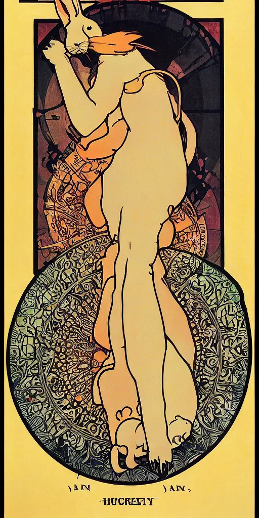 Image similar to a rabbit on a poster by mucha