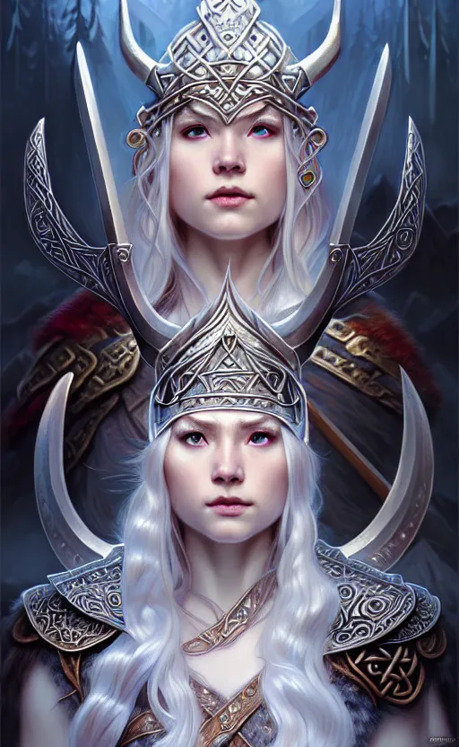 Image similar to opal viking warrior, regal, elegant, winter, snow, beautiful, stunning, hd, illustration, epic, d & d, fantasy, intricate, elegant, highly detailed, wide angle, digital painting, artstation, concept art, smooth, sharp focus, illustration, wallpaper, art by artgerm and greg rutkowski and alphonse mucha and jin xiaodi