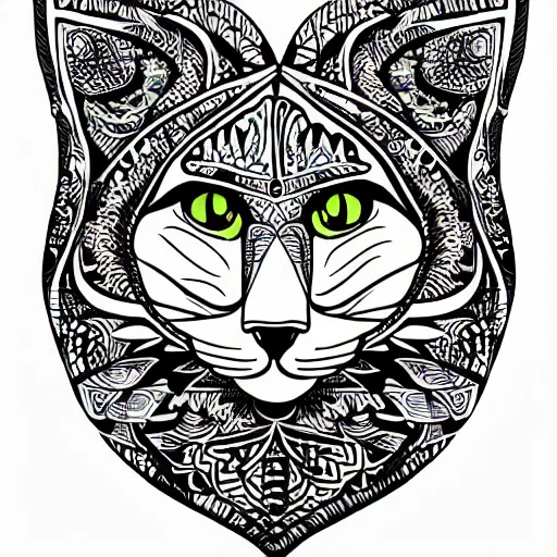 Image similar to tattoo sketch, cat, { { without eye } }, draft, polinesian ornament, line art, vector