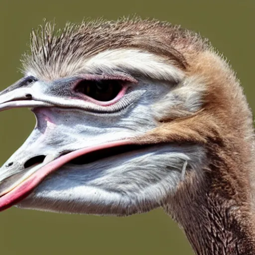 Image similar to ostrich with the head of a hawk, real photo, highly detailed