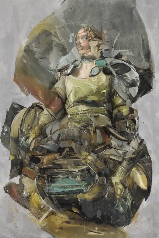 Image similar to a photorealistic painting of an attractive young girl, partially clothed in battle armor, olive skin, long dark hair, beautiful bone structure, symmetrical face, perfect eyes, intricate, elegant, digital painting, concept art, illustration, sharp focus, minimal artifacts, from Metal Gear, in the style of Ruan Jia and Mandy Jurgens, by Greg Rutkowski, trending on Artstation, award winning