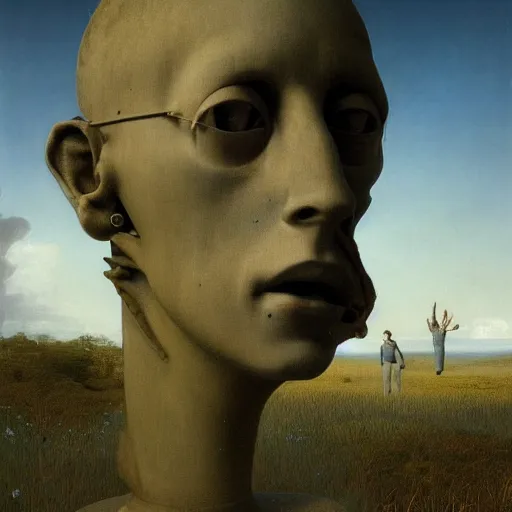 Image similar to hyperrealistic surrealism, david friedrich, award winning masterpiece with incredible details, zhang kechun, a surreal vaporwave vaporwave vaporwave vaporwave vaporwave painting by thomas cole of a gigantic broken mannequin head sculpture in ruins, astronaut lost in liminal space, highly detailed, trending on artstation