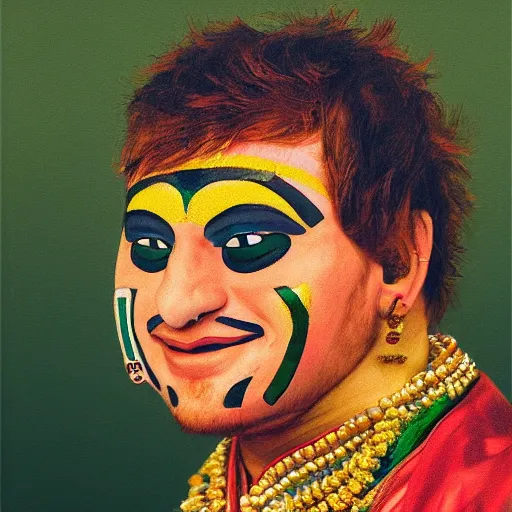 Prompt: Ed Sheeran as a Kathakali dancer, portrait