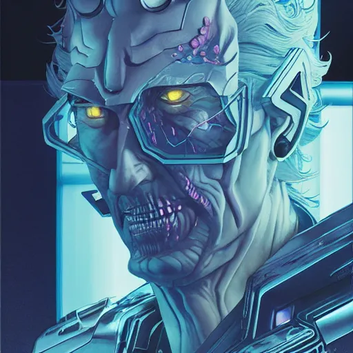 Image similar to 2 0 7 7 transformers rick sanchez portrait by charles vess and james jean and erik jones and rhads, inspired by ghost in the shell, beautiful fine face features, intricate high details, sharp, ultradetailed, 3 d octane render