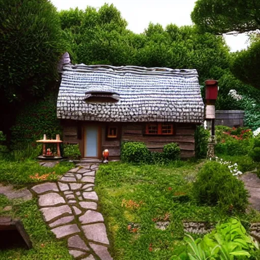 Prompt: Studio Ghibli cozy cottage