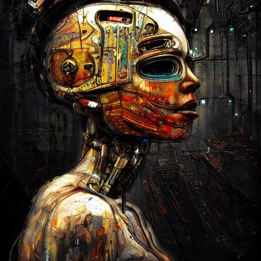 Image similar to human 3 d by pantokrator, beautiful woman head made of mech mask rendered in unreal engine, cyberpunk, rave, scifi, painted by david burliuk | bernard buffet | carne griffiths | stanislaw lem