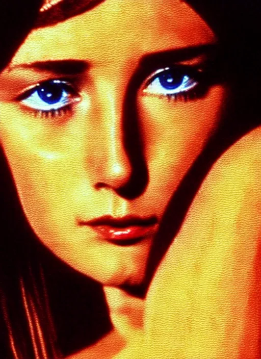 Image similar to 1971 film still from an Italian drama film of a young French actress as the goddess of razor blades. ultra detailed painting at 16K resolution and amazingly epic visuals. epically beautiful image. amazing effect, image looks gorgeously crisp as far as it's visual fidelity goes, absolutely outstanding. vivid clarity. ultra. iridescent. mind-breaking. mega-beautiful pencil shadowing. beautiful face. Ultra High Definition. godly shading. amazingly crisp sharpness. photorealistic film cel processed twice..