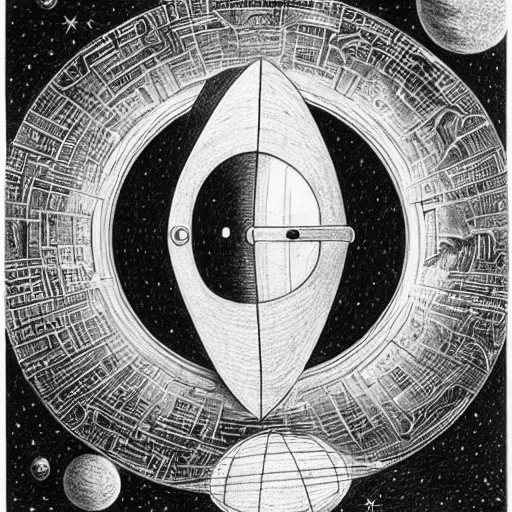 Image similar to astronaut opening door that shows the universe illustrated by davinci, golden ratio, circles, squares, perfection, intricate, sublime, heavenly, doorway, detailed, pencil art, spirals