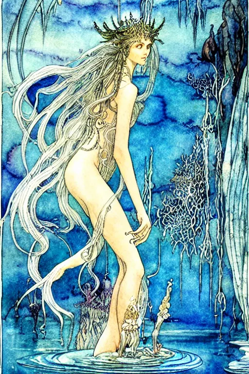 Image similar to painting of magical underwater kingdom art by luis royo and walter crane and kay nielsen, watercolor illustration, sharp focus