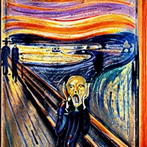 Prompt: the scream by Edward munch, opossum!!!! man