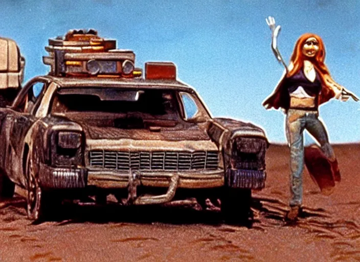 Image similar to El Camino scene from the 1979 science fiction film Muppet Mad Max