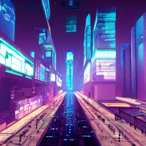 Image similar to cyberpunk city, two - point perspective