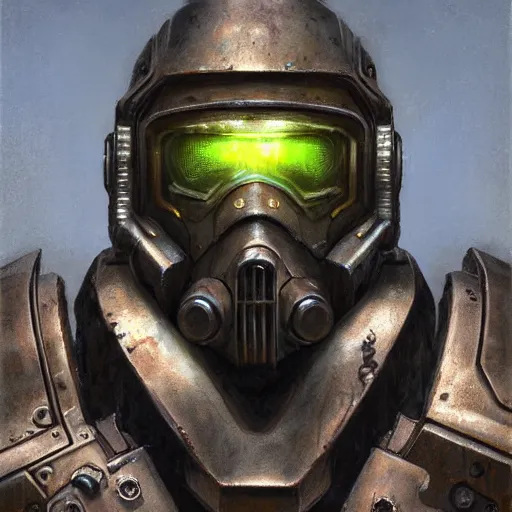 Image similar to fallout power armor as a realistic cyberpunk knight, closeup portrait art by donato giancola and greg rutkowski, realistic face, digital art, trending on artstation, symmetry!!, skull helmet