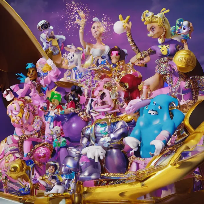 Image similar to jeff koons hip hop bauhaus style street sharks sailor moon wearing diamond grillz and a ton of bussdown iced gold bling in wallace & gromit strata - cut claymation, ultra realistic, concept art, intricate details, serious, highly detailed, photorealistic, octane render, 8 k, unreal engine, art by artgerm