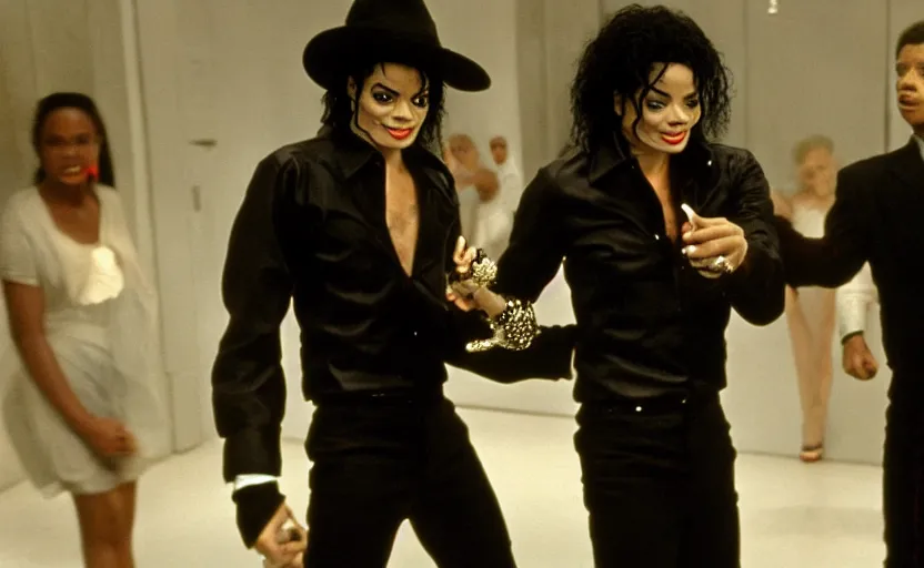 Prompt: michael jackson dancing with a neeble in men in black