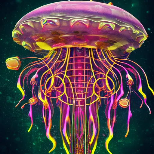 Image similar to psychedelic biomechanical robot jellyfish