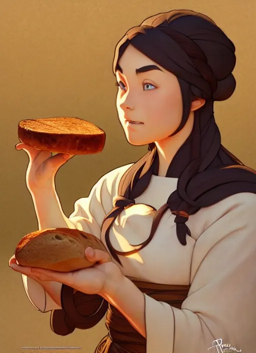 Prompt: focused medieval chef baking bread natural lighting, path traced, highly detailed, high quality, digital painting, by don bluth and ross tran and studio ghibli and alphonse mucha, artgerm