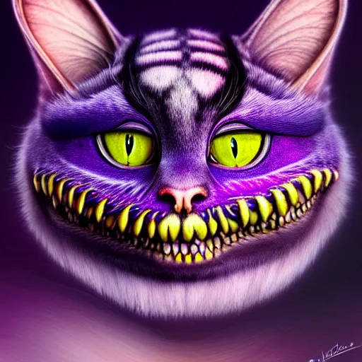 Prompt: An extremely psychedelic portrait of Cheshire Cat, surreal, LSD, face, detailed, intricate, elegant, lithe, highly detailed, digital painting, artstation, concept art, smooth, sharp focus, illustration