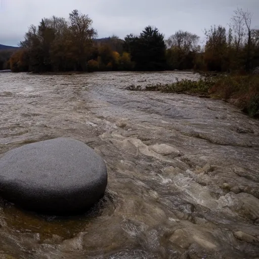 Image similar to detailed footage of european hunger stones in a river, photographic journalism, realistic, european river, carvings of drought and famine