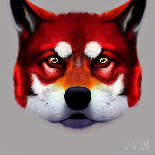 Image similar to zoomorphic a red face wolf, pepe the frog like face, digital painting, ultra sharp, by gary cook