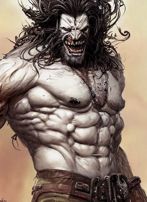 Image similar to lobo, from simon bisley art, au naturel, hyper detailed, digital art, trending in artstation, cinematic lighting, studio quality, smooth render, unreal engine 5 rendered, octane rendered, art style by klimt and nixeu and ian sprigger and wlop and krenz cushart