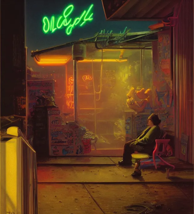 Image similar to foggy neon night, eric cartman leaning back against a wall smoking a cigarette outside a neon lit entrance, 1 9 7 0 s, intricate, moody, tasteful, intimate, highly detailed, short focus depth, artgerm, donato giancola, joseph christian leyendecker