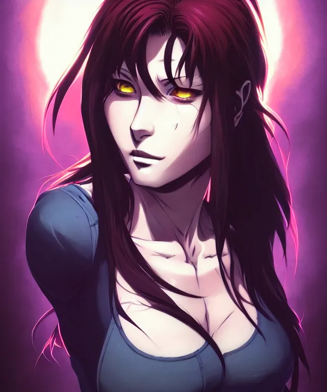 Image similar to a portrait of revy from black lagoon manga, symmetrical eyes, symmetrical face, art by lois van baarle and loish and ross tran and rossdraws and sam yang and samdoesarts and artgerm, digital art, highly detailed, intricate, sharp focus, trending on artstation hq, deviantart, unreal engine 5, 4 k uhd image