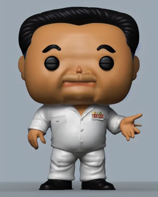 Image similar to full body 3d render of kim yong un as a funko pop, fat, studio lighting, white background, blender, trending on artstation, 8k, highly detailed