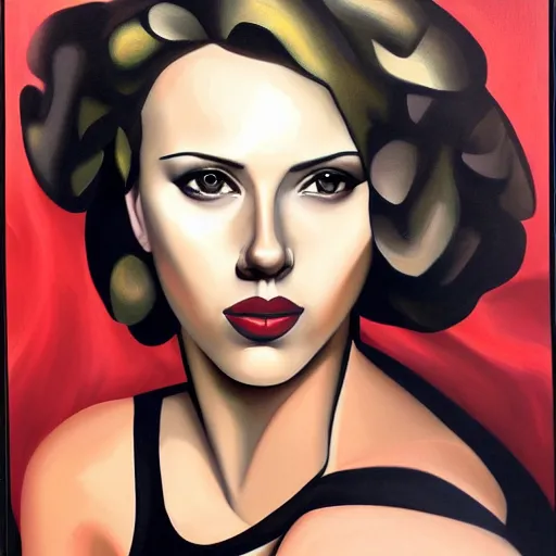 Image similar to painting of Scarlett Johansson in the style of Tamara de Lempicka