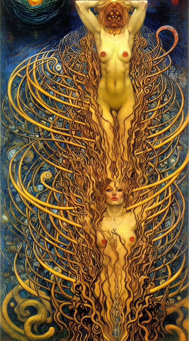 Image similar to Divine Chaos Engine by Karol Bak, Jean Delville, William Blake, Gustav Klimt, and Vincent Van Gogh, symbolist, visionary