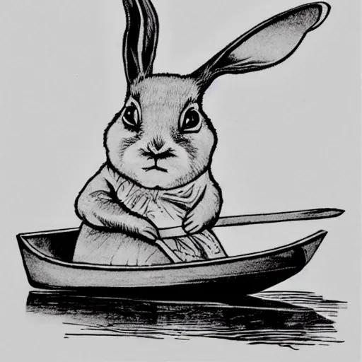 Prompt: a rabbit in a rowboat, in the style of anders zorn, tattoo stencil