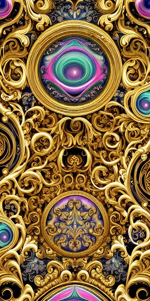 Image similar to the source of future growth dramatic, elaborate emotive Baroque and Rococo styles to emphasise beauty as a transcendental, seamless pattern, symmetrical, large motifs, rainbow liquid splashing and flowing, sistine chapel ceiling, 8k image, supersharp, spirals and swirls in rococo style, medallions, iridescent black and rainbow colors with gold accents, perfect symmetry, High Definition, sci-fi, Octane render in Maya and Houdini, light, shadows, reflections, photorealistic, masterpiece, smooth gradients, high contrast, 3D, no blur, sharp focus, photorealistic, insanely detailed and intricate, cinematic lighting, Octane render, epic scene, 8K