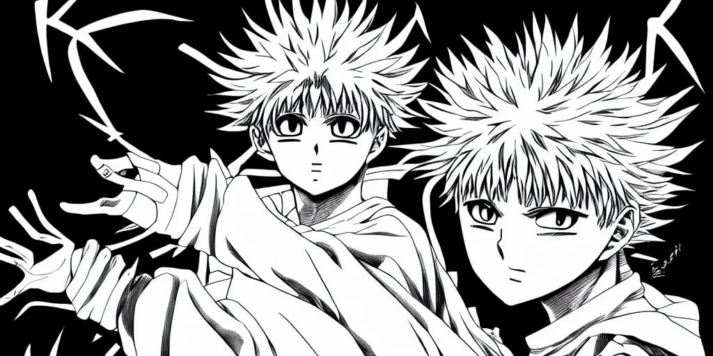 Image similar to killua zoldyck, berserk, 4 k resolution, comic style ， by miura kentaro, ultra detailed,