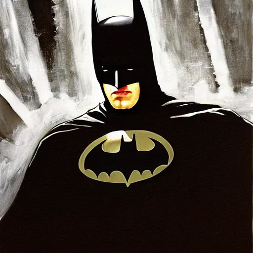 Image similar to Painting of a batman dark knight by Christopher Nolan oil painting