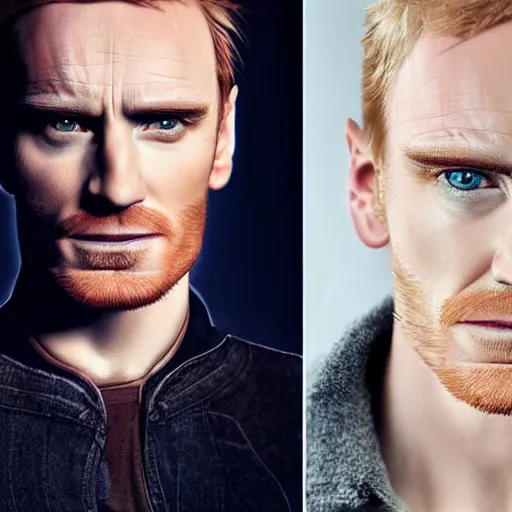 Prompt: hyper realistic portrait of a man with blonde two sides hair and thin face lines, he looks like michael fassbender without beard and he is blonde