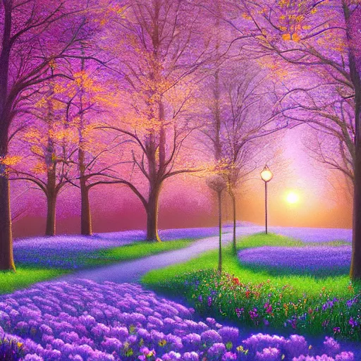 Image similar to flower meadow inspired by Evgeny Lushpin,spring, cinematic