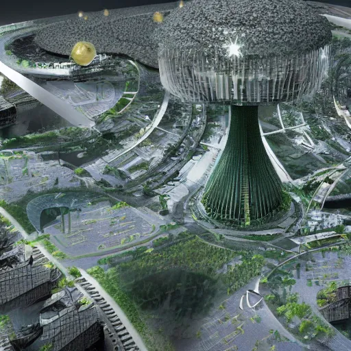 Prompt: venus project city, future, freedom, vegetation and architecture