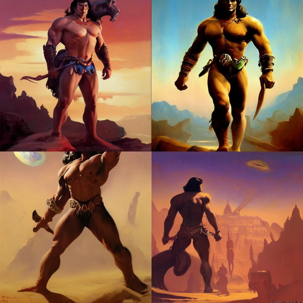 Prompt: John Carter of Mars, painting by Frank Frazetta, trending on artstation