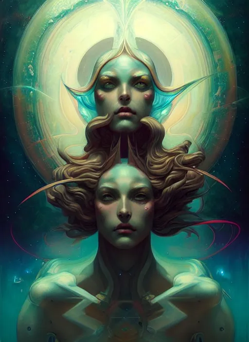 Image similar to symmetry!! pisces!!!! highly detailed, high contrast, light reflection, trippy, nebula, trending on art station by artgem, by peter mohrbacher, by wlop, by ruan jia