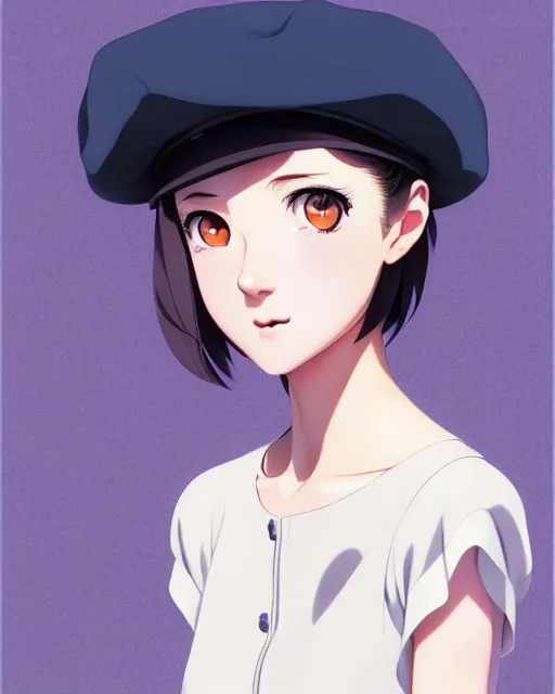 Image similar to girl with a beret | | very very anime!!!, fine - face, audrey plaza, realistic shaded perfect face, fine details. anime. realistic shaded lighting poster by ilya kuvshinov katsuhiro otomo ghost - in - the - shell, magali villeneuve, artgerm, jeremy lipkin and michael garmash and rob rey