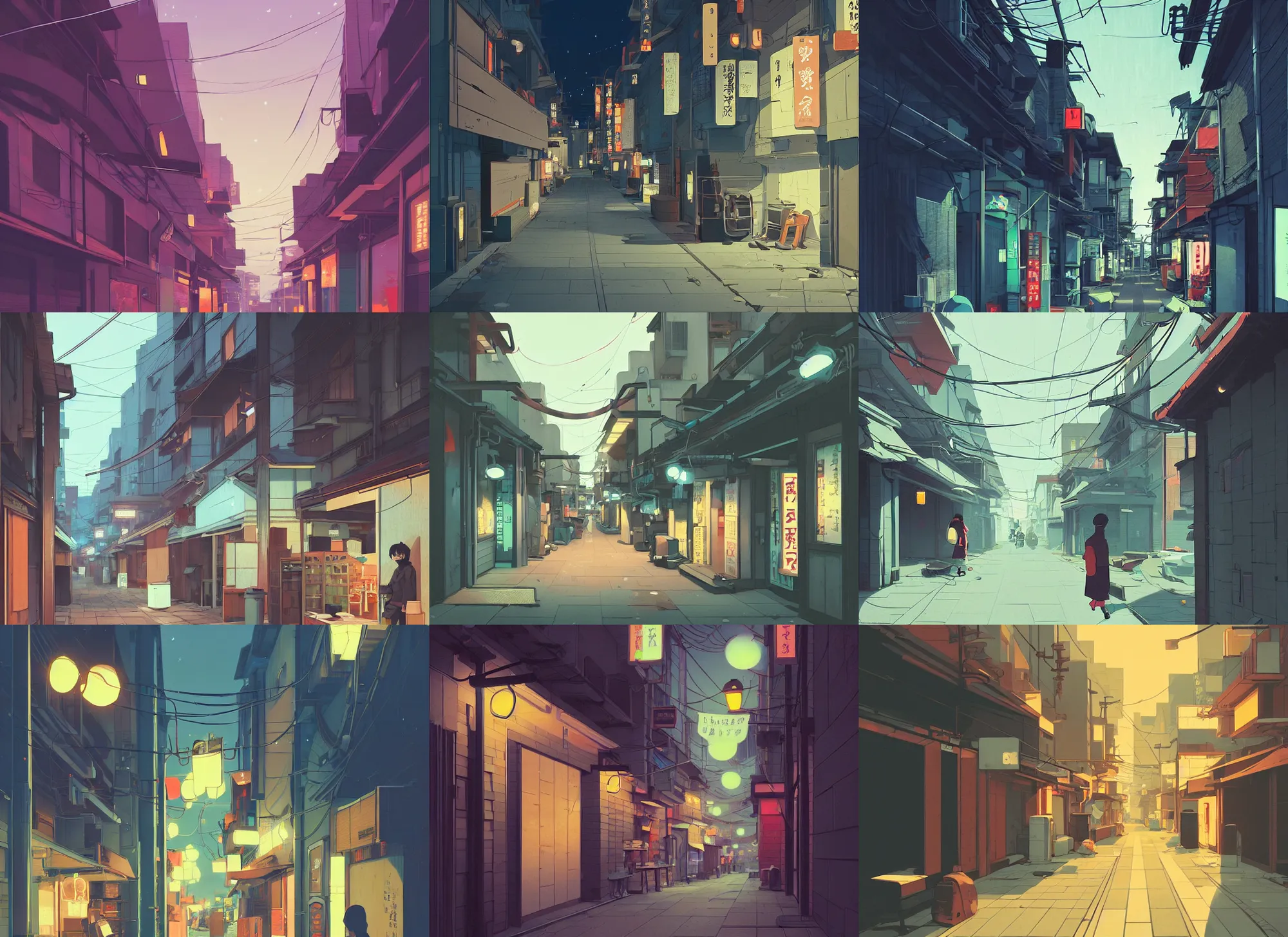 Prompt: tokyo alleyway, closed storefronts, night time, empty streets, by cory loftis, atey ghailan, makoto shinkai, hasui kawase, james gilleard, beautiful