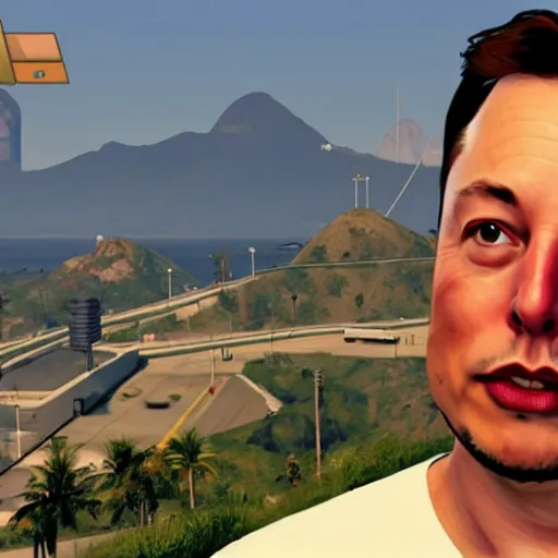 Prompt: high quality ingame screenshot of elon musk in front of Rio de Janeiro in GTA v, GTA v, screenshot GTA v