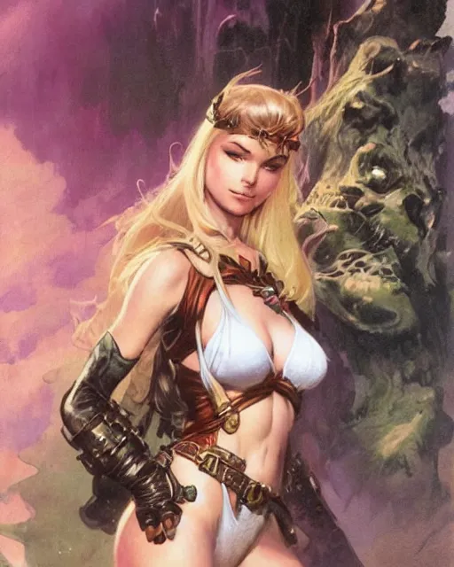 Prompt: a portrait of a cute fantasy girl by frank frazetta, larry elmore, jeff easley and ross tran