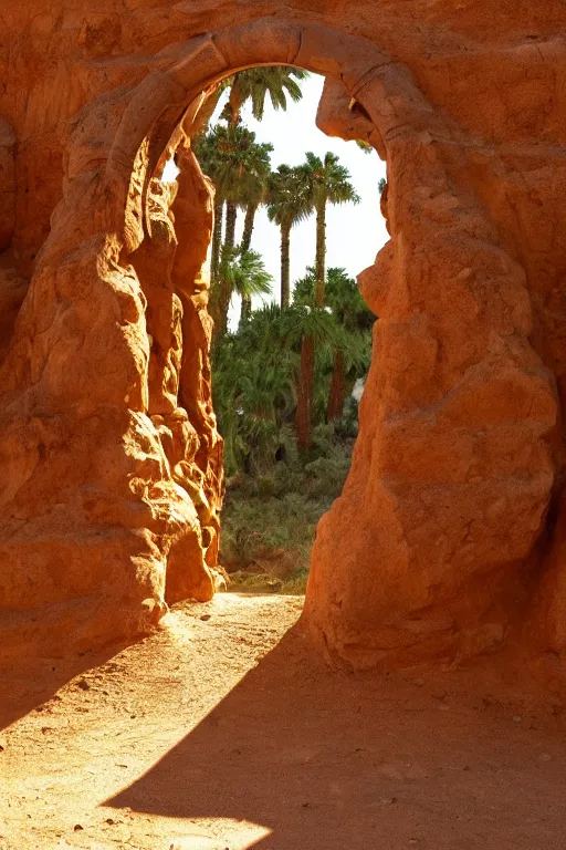 Prompt: a stargate in the desert through which a jungle is visible