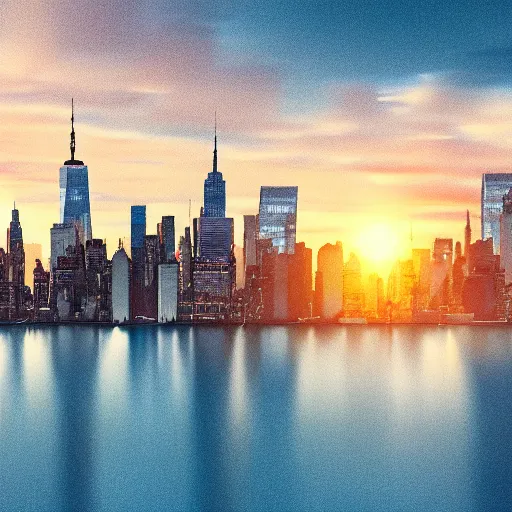 Image similar to new york city skyline made from torn monopoly money, octane render, 3 d, highly detailed, golden hour,